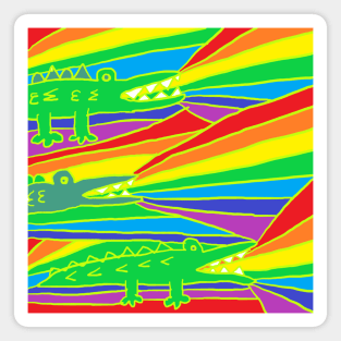 rainbow crocodile, yellow Magnet